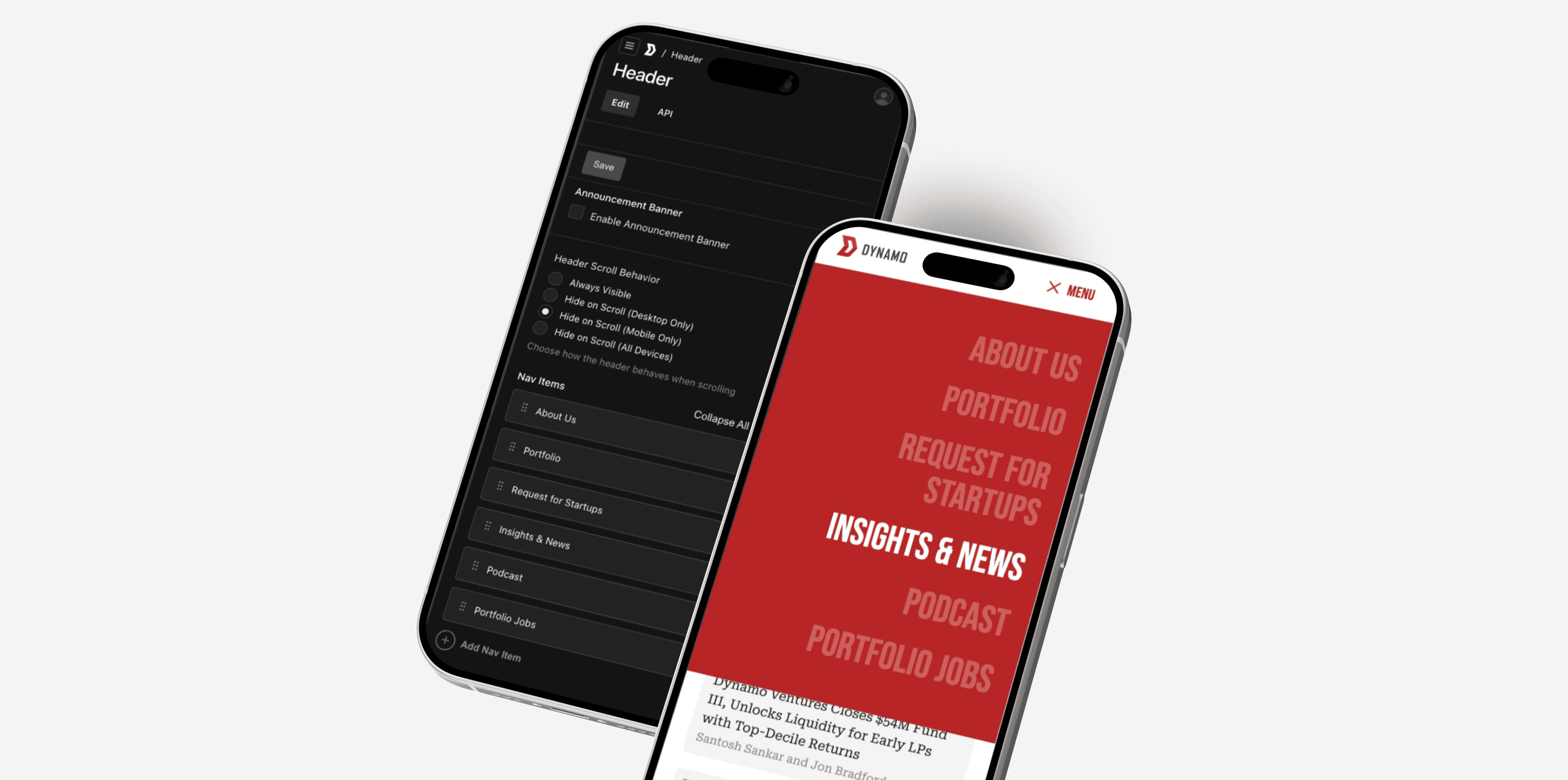 Custom navigation system in PayloadCMS showing menu structure control